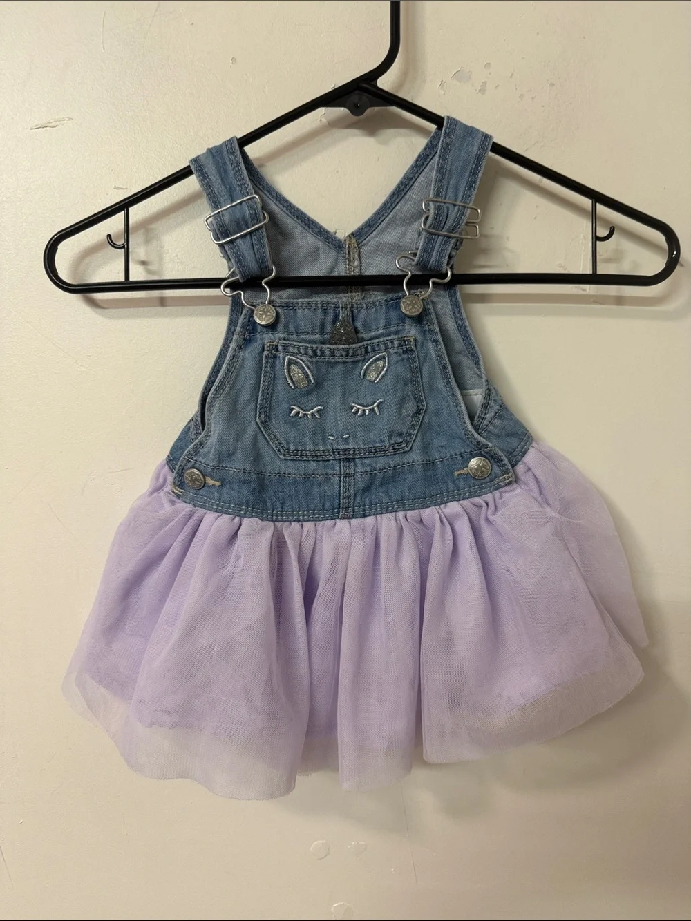 OshKosh B'gosh Denim Overall Dress with Lilac Tulle Skirt